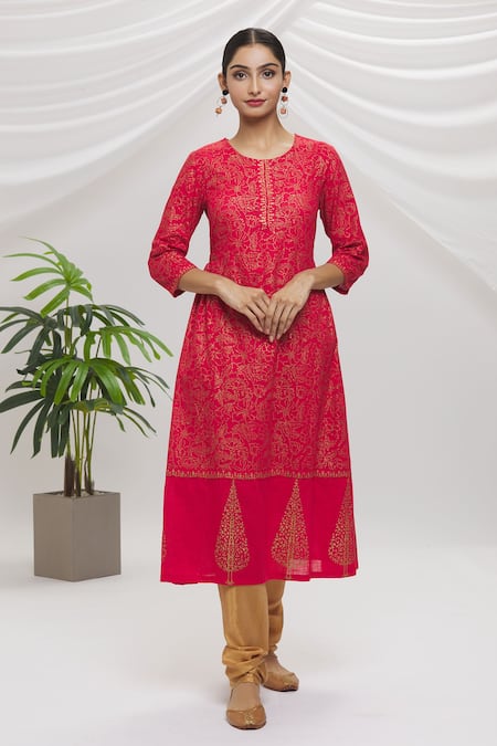 Khwaab by Sanjana Lakhani Floral Print Red Kurta Set 