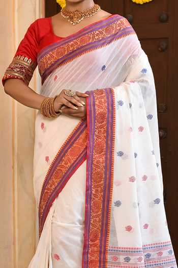 Buy_Samyukta Singhania_White Lotus Woven Saree_Online_at_Aza_Fashions