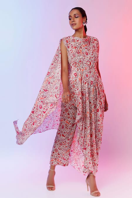 SVA by Sonam & Paras Modi Saanjh Print Draped Kurta & Pant Set 