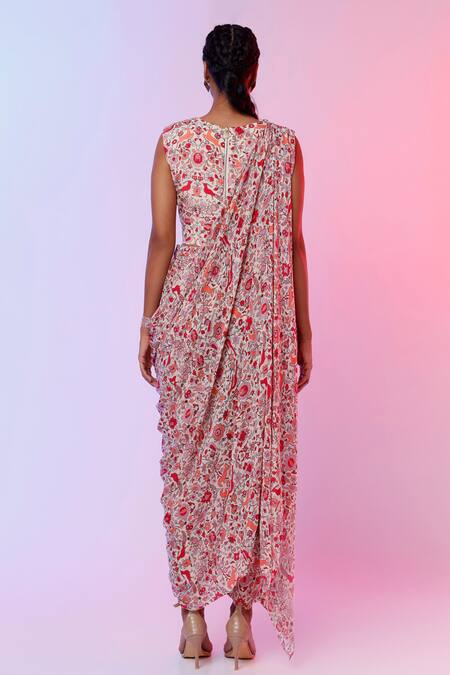 Shop Sva By Sonam & Paras Modi White Crepe Silk Lining Cotton And Satin Saanjh Print Draped Kurta & Pant Set at Aza Fashions Shop_Sva By Sonam & Paras Modi_White Crepe Silk Lining Cotton And Satin Saanjh Print Draped Kurta & Pant Set_at_Aza_Fashions