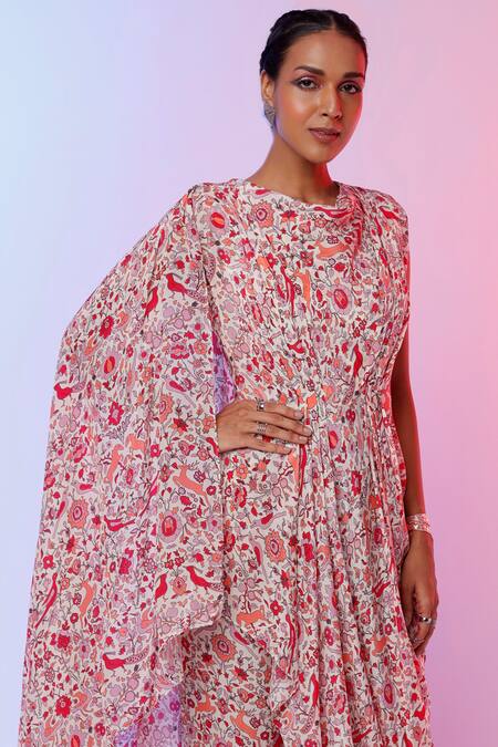 Sva By Sonam & Paras Modi White Crepe Silk Lining Cotton And Satin Saanjh Print Draped Kurta & Pant Set Online at Aza Fashions Sva By Sonam & Paras Modi_White Crepe Silk Lining Cotton And Satin Saanjh Print Draped Kurta & Pant Set_Online_at_Aza_Fashions