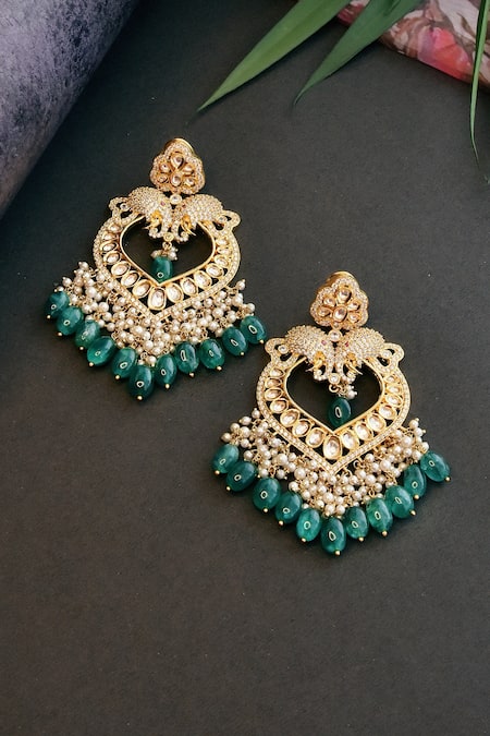 Buy_Swabhimann_Gold Plated Pearls, Zari, Beads Heart Shape Dangler Earrings _Online_at_Aza_Fashions
