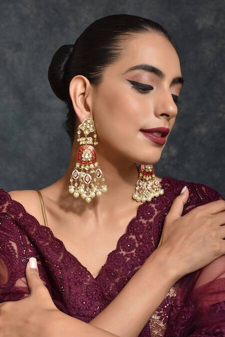 Swabhimann_Gold Plated Pearls, Diamonds, Stones Kundan Embellished Dangler Earrings _Online_at_Aza_Fashions