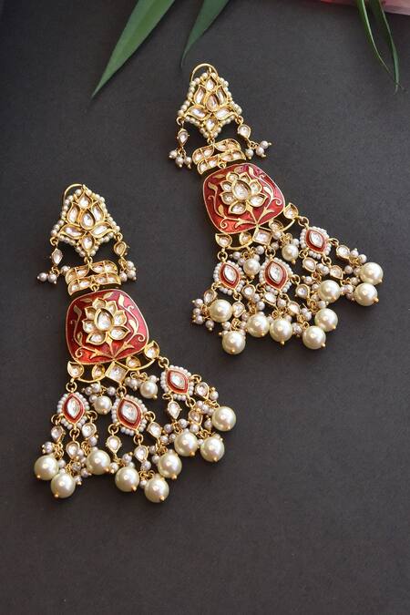 Buy_Swabhimann_Gold Plated Pearls, Diamonds, Stones Kundan Embellished Dangler Earrings _Online_at_Aza_Fashions