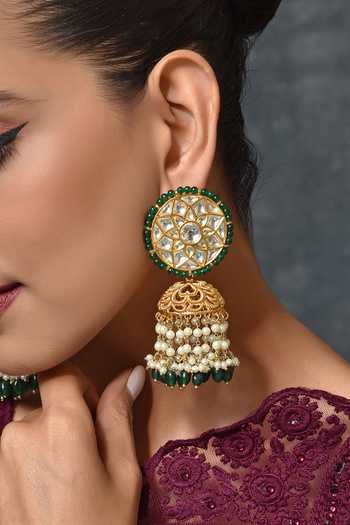 Shop_Swabhimann_Gold Plated Kundan Embellished Jhumkis _Online_at_Aza_Fashions