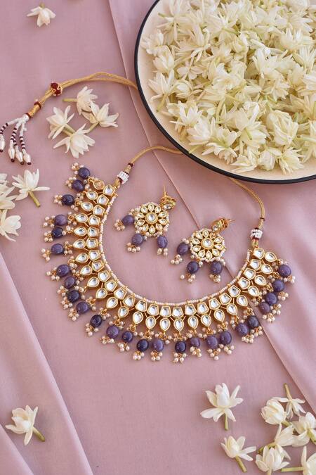 Buy_Swabhimann_Gold Plated Beads, Diamonds Kundan Embellished Choker Set _Online_at_Aza_Fashions