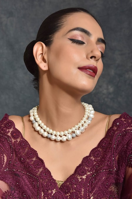 Swabhimann_White Layered Pearl Necklace _Online_at_Aza_Fashions