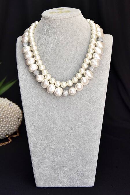 Buy_Swabhimann_White Layered Pearl Necklace _Online_at_Aza_Fashions
