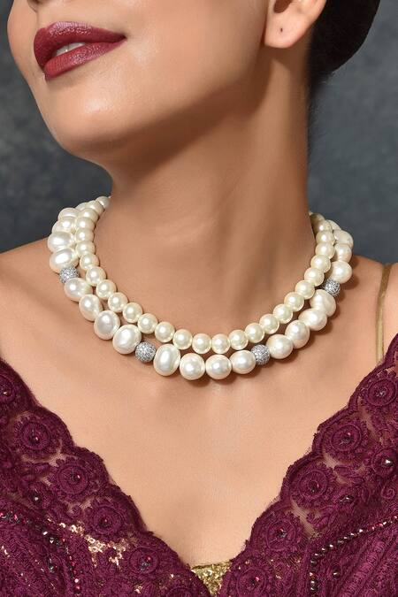 Shop_Swabhimann_White Layered Pearl Necklace _Online_at_Aza_Fashions