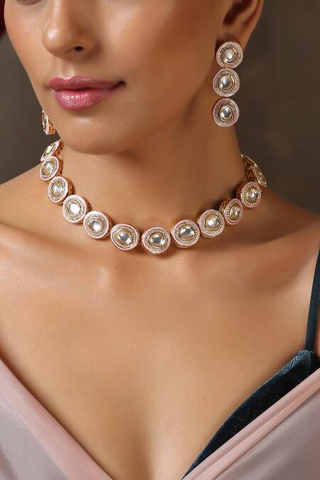 Shop_Swabhimann_Gold Plated Imitation Diamonds Kundan Embellished Choker Set _Online_at_Aza_Fashions