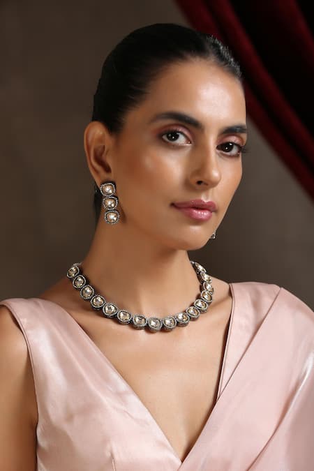 Swabhimann_Gold Plated Imitation Diamonds Kundan Embellished Choker Set _Online_at_Aza_Fashions