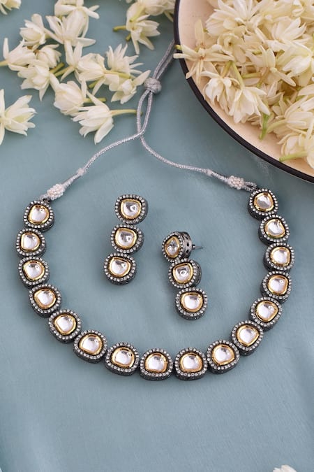 Buy_Swabhimann_Gold Plated Imitation Diamonds Kundan Embellished Choker Set _Online_at_Aza_Fashions