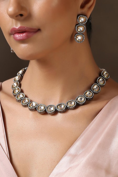 Shop_Swabhimann_Gold Plated Imitation Diamonds Kundan Embellished Choker Set _Online_at_Aza_Fashions