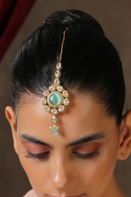 Buy_Swabhimann_Gold Plated Kundan And Beads Maangtikka _Online_at_Aza_Fashions
