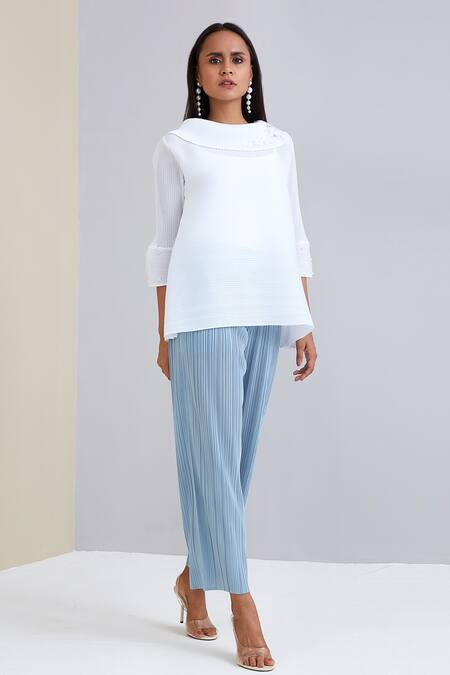 Scarlet Sage_White Violte Pearled Top_Online_at_Aza_Fashions