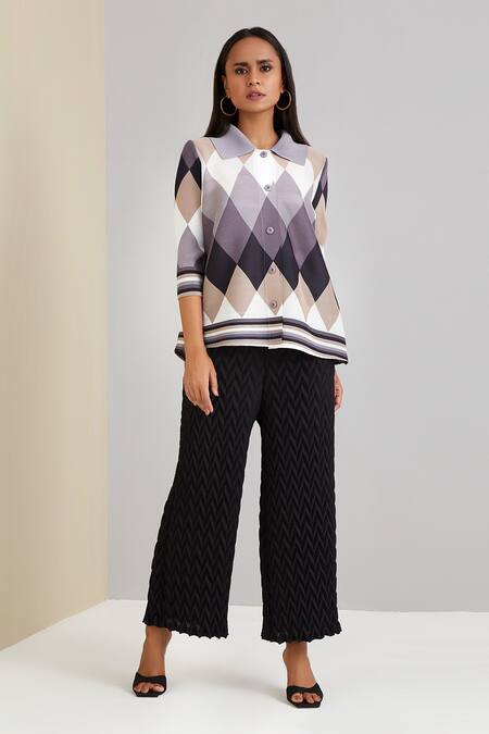 Buy_Scarlet Sage_Black Polyester Harlequin Print Shirt_Online_at_Aza_Fashions