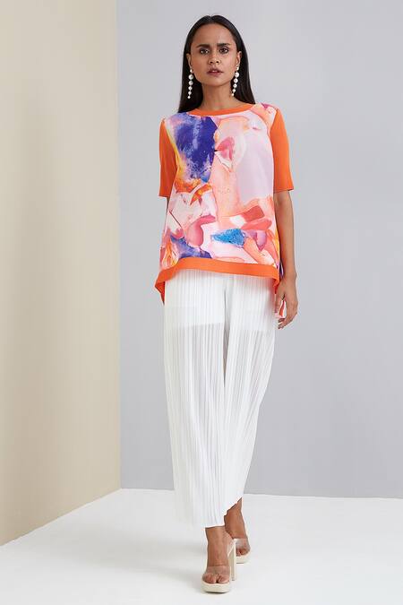 Scarlet Sage White 100% Polyester Jane Straight Pant Online at Aza Fashions Scarlet Sage_White 100% Polyester Jane Straight Pant _Online_at_Aza_Fashions