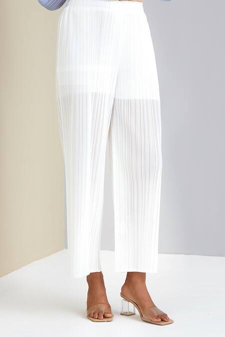 Shop Scarlet Sage White 100% Polyester Jane Straight Pant Online at Aza Fashions Shop_Scarlet Sage_White 100% Polyester Jane Straight Pant _Online_at_Aza_Fashions