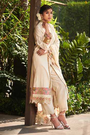 Varun Bahl_White Dupatta-georgette, Kurta And Trouser-chanderi Chanderi Trouser Set _Online_at_Aza_Fashions