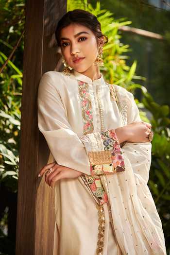 Varun Bahl_White Dupatta-georgette, Kurta And Trouser-chanderi Chanderi Trouser Set _at_Aza_Fashions