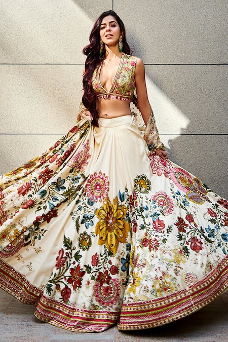 Varun Bahl Multi Color Blouse Dupion Silk And Lehenga Silk, Dupatta Organza Bridal Set Online at Aza Fashions Varun Bahl_Multi Color Blouse Dupion Silk And Lehenga Silk, Dupatta Organza Bridal Set _Online_at_Aza_Fashions