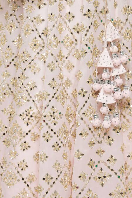 Shop_Vandana Sethi_Pink Organza Mirror, Zari Sweetheart Neck Embroidered Bridal Lehenga Set_Online_at_Aza_Fashions