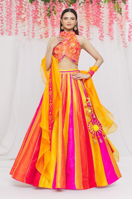 Vandana Sethi Colorblock Embroidered Lehenga Set 