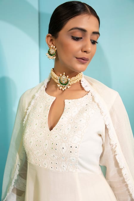 Shop Neha Khullar Ivory Chanderi Silk Embroidered Dori Anarkali Set For Kids Online at Aza Fashions Shop_Neha Khullar_Ivory Chanderi Silk Embroidered Dori Anarkali Set For Kids_Online_at_Aza_Fashions