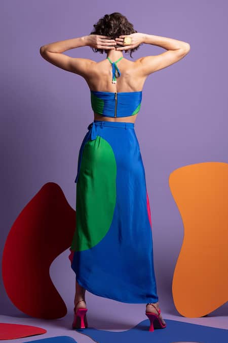 Shop_Nautanky_Green Natural Crepe Abstract Shape Print Hit Refresh Colourblock Skirt Set _at_Aza_Fashions