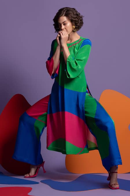 Shop_Nautanky_Blue Natural Crepe Abstract Shape Print Round Do Over Tunic And Pant Set _Online_at_Aza_Fashions