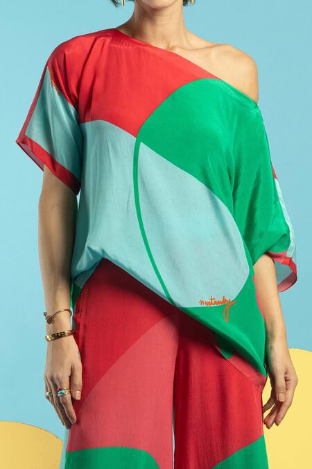 Nautanky Green Natural Crepe Abstract Shape Print One Easy Does It Colourblock Pant Set at Aza Fashions Nautanky_Green Natural Crepe Abstract Shape Print One Easy Does It Colourblock Pant Set _at_Aza_Fashions