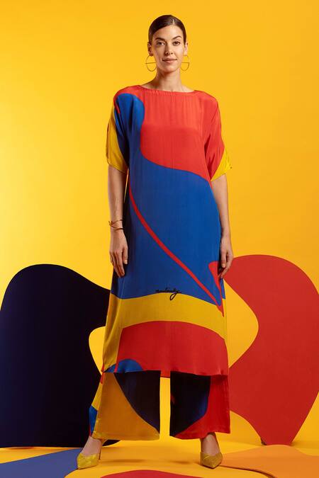 Shop_Nautanky_Blue Natural Crepe Abstract Shape Print Boat Hitting The Right Tunic And Pant Set _Online_at_Aza_Fashions