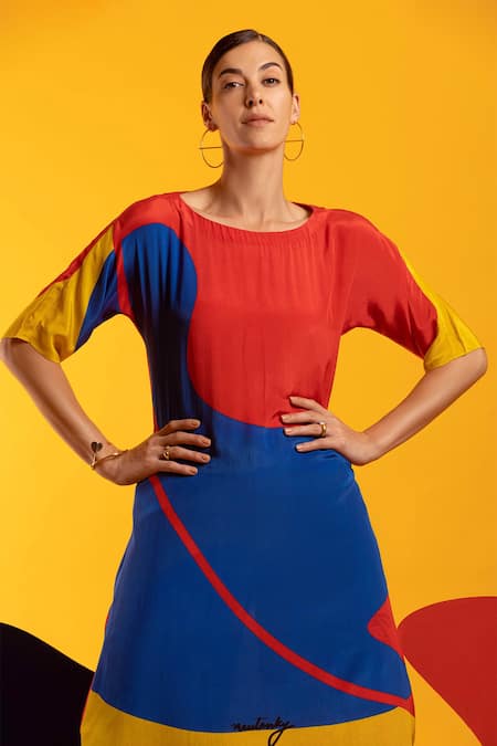 Nautanky_Blue Natural Crepe Abstract Shape Print Boat Hitting The Right Tunic And Pant Set _at_Aza_Fashions