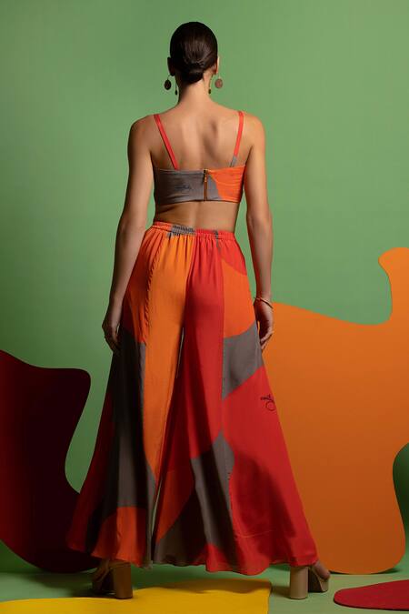 Shop Nautanky Red Natural Crepe Abstract Shape Print Sweetheart Neck Eclectic Dream Pant Set at Aza Fashions Shop_Nautanky_Red Natural Crepe Abstract Shape Print Sweetheart Neck Eclectic Dream Pant Set _at_Aza_Fashions