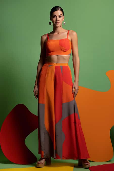 Buy Nautanky Red Natural Crepe Abstract Shape Print Sweetheart Neck Eclectic Dream Pant Set Online at Aza Fashions Buy_Nautanky_Red Natural Crepe Abstract Shape Print Sweetheart Neck Eclectic Dream Pant Set _Online_at_Aza_Fashions