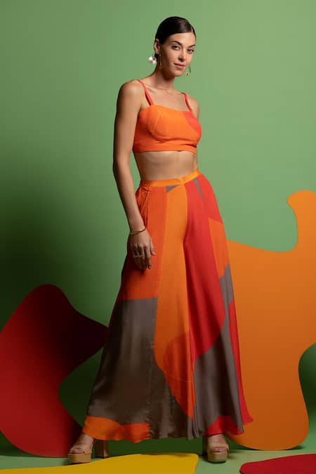 Shop Nautanky Red Natural Crepe Abstract Shape Print Sweetheart Neck Eclectic Dream Pant Set Online at Aza Fashions Shop_Nautanky_Red Natural Crepe Abstract Shape Print Sweetheart Neck Eclectic Dream Pant Set _Online_at_Aza_Fashions