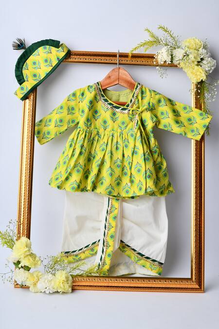 Lil Angels Green , Satin Printed Angrakha And Dhoti Pant Set Online at Aza Fashions Lil Angels_Green , Satin Printed Angrakha And Dhoti Pant Set _Online_at_Aza_Fashions