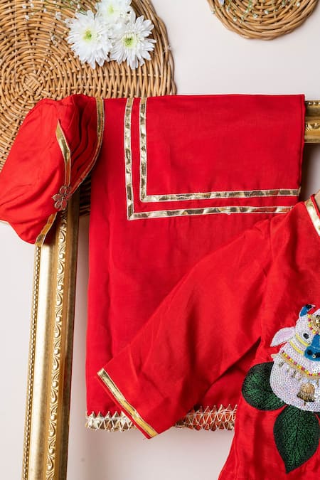 Shop Lil Angels Red , Satin Sequins, Gota Patti Embroidered Angrakha Set at Aza Fashions Shop_Lil Angels_Red , Satin Sequins, Gota Patti Embroidered Angrakha Set _at_Aza_Fashions
