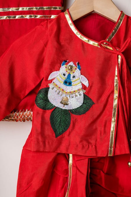 Lil Angels Red , Satin Sequins, Gota Patti Embroidered Angrakha Set Online at Aza Fashions Lil Angels_Red , Satin Sequins, Gota Patti Embroidered Angrakha Set _Online_at_Aza_Fashions