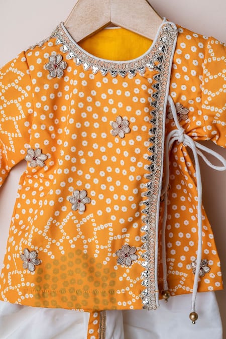 Lil Angels Orange , Satin Gota Patti, Embroidery Printed Angrakha Set Online at Aza Fashions Lil Angels_Orange , Satin Gota Patti, Embroidery Printed Angrakha Set _Online_at_Aza_Fashions