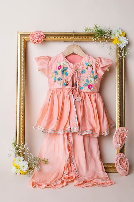 Lil Angels Embroidered Angrakha & Palazzo Set 