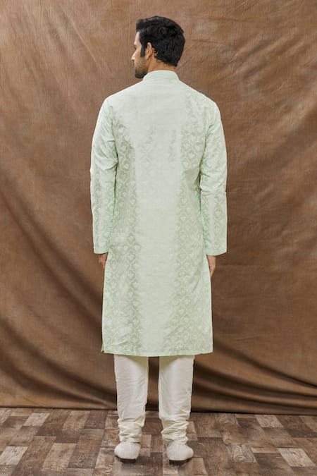 Shop Aham-Vayam Green Cotton Mughal Jaali Pattern Kurta Set at Aza Fashions Shop_Aham-Vayam_Green Cotton Mughal Jaali Pattern Kurta Set _at_Aza_Fashions