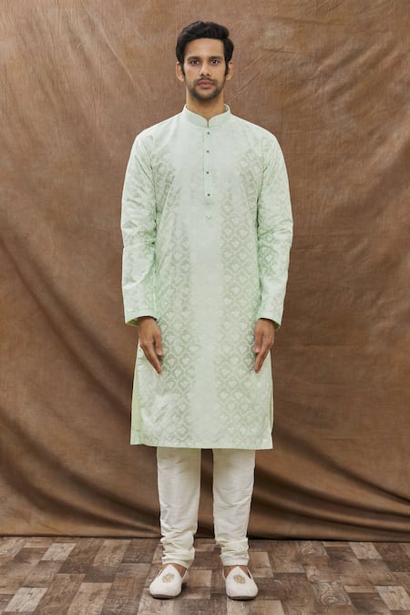 Buy Aham-Vayam Green Cotton Mughal Jaali Pattern Kurta Set Online at Aza Fashions Buy_Aham-Vayam_Green Cotton Mughal Jaali Pattern Kurta Set _Online_at_Aza_Fashions