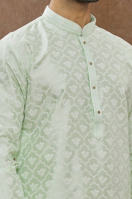 Aham-Vayam Green Cotton Mughal Jaali Pattern Kurta Set at Aza Fashions Aham-Vayam_Green Cotton Mughal Jaali Pattern Kurta Set _at_Aza_Fashions