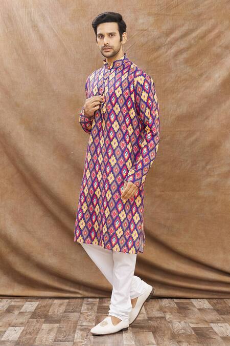 Aham-Vayam_Multi Color Cotton Geometric Print Kurta Set_Online_at_Aza_Fashions
