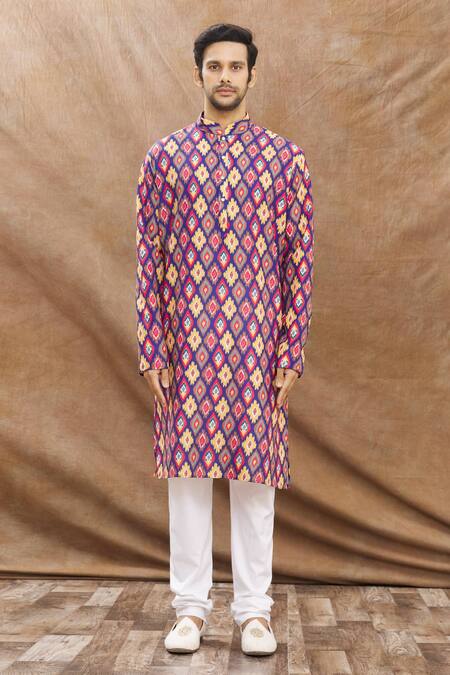 Buy_Aham-Vayam_Multi Color Cotton Geometric Print Kurta Set_Online_at_Aza_Fashions