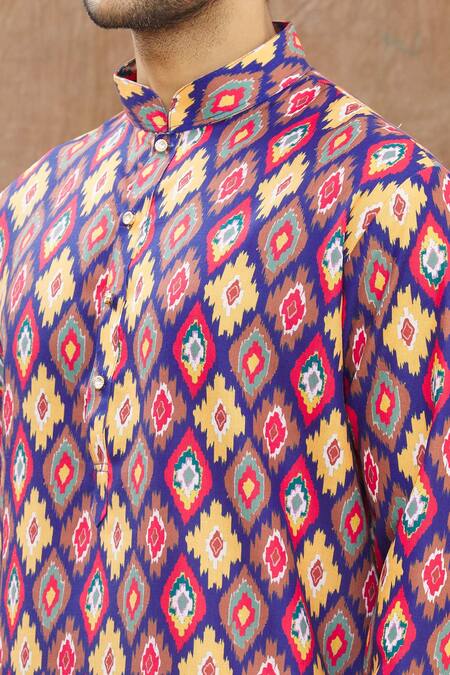 Aham-Vayam_Multi Color Cotton Geometric Print Kurta Set_at_Aza_Fashions
