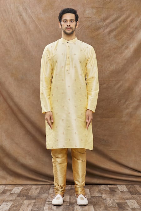 Aham-Vayam Cream Silk Blend Floral Kamal Embroidered Kurta Set Online at Aza Fashions Aham-Vayam_Cream Silk Blend Floral Kamal Embroidered Kurta Set _Online_at_Aza_Fashions