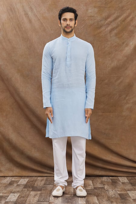 Aham-Vayam_Blue Cotton Kurta Set _Online_at_Aza_Fashions