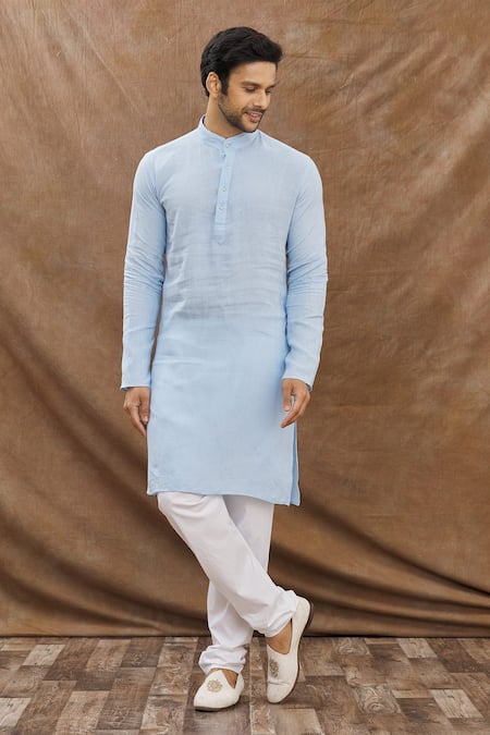 Buy_Aham-Vayam_Blue Cotton Kurta Set _Online_at_Aza_Fashions